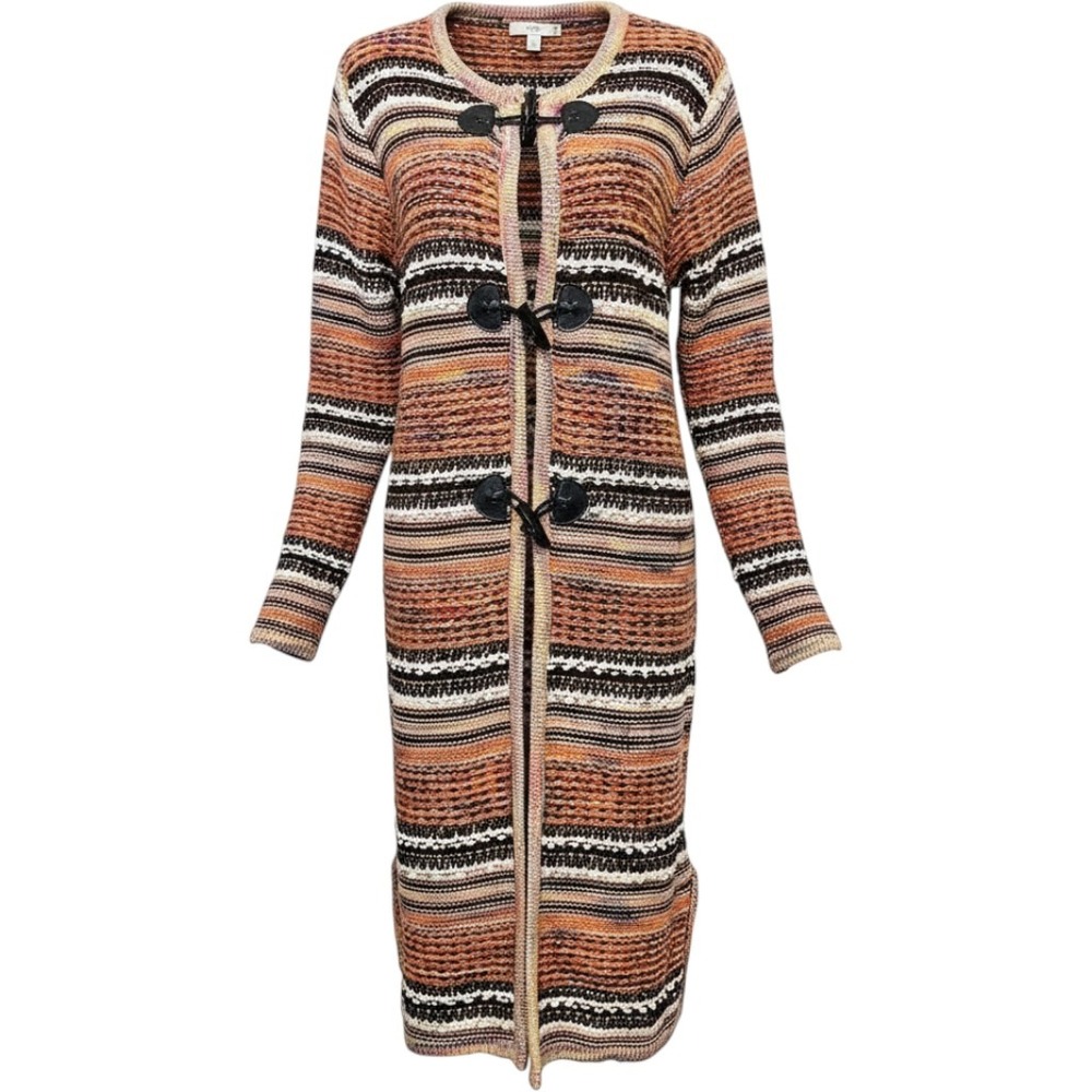 Selfie Couture Boho Striped Toggle Longline Cardigan Duster XS/S Cotton Rami